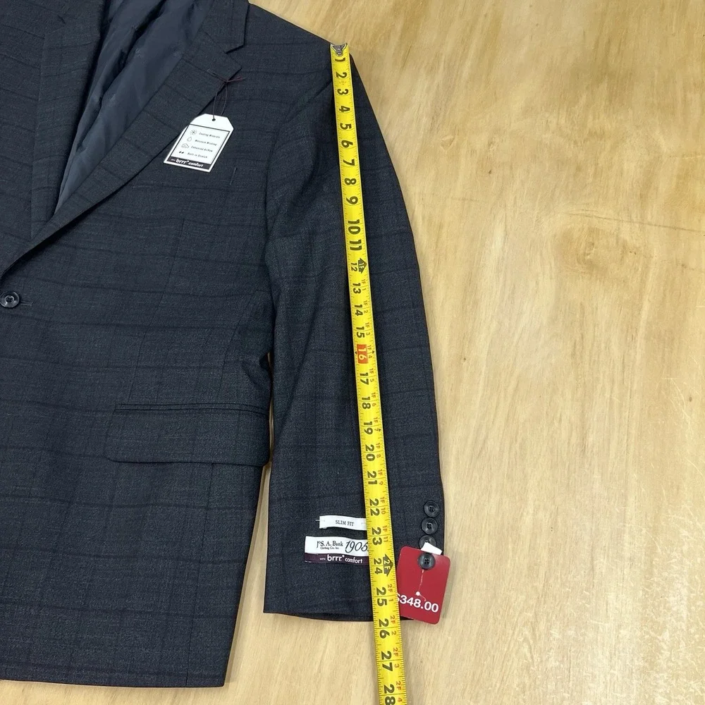 Jos A Bank Suit Top Jacket Mens 50R Slim Fit Wool Stretch Dark Gray/Dark Red